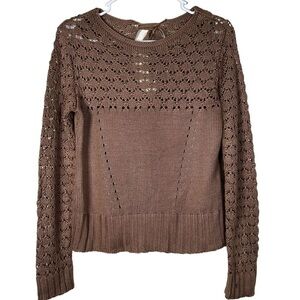 Brown Two Keyhole Knitted Sweater